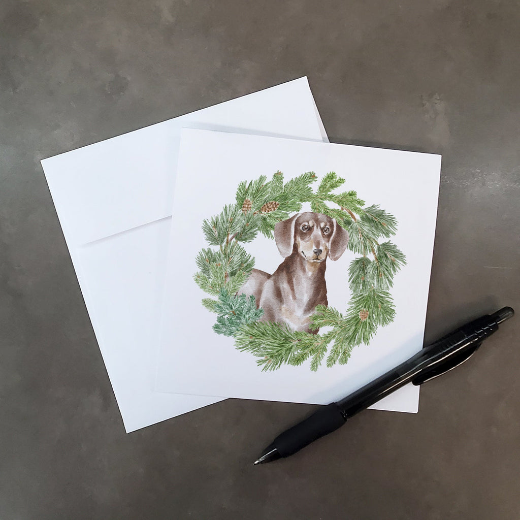Dachshund Chocolate and Tan Christmas Wreath Square Greeting Cards and Envelopes Pack of 8 Blank Cards with Envelopes Blank Thank You Note Greeting Cards Stationery