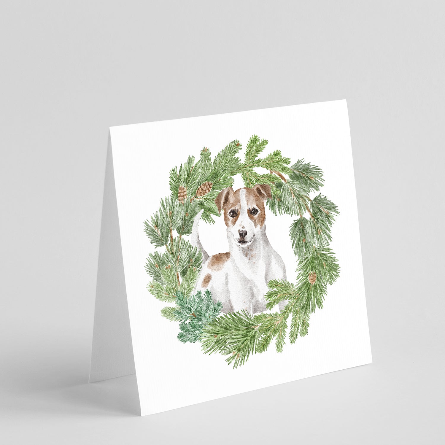 Jack Russell Terrier Chestnut and White Christmas Wreath Square Greeting Cards and Envelopes Pack of 8 Blank Cards with Envelopes Blank Thank You Note Greeting Cards Stationery