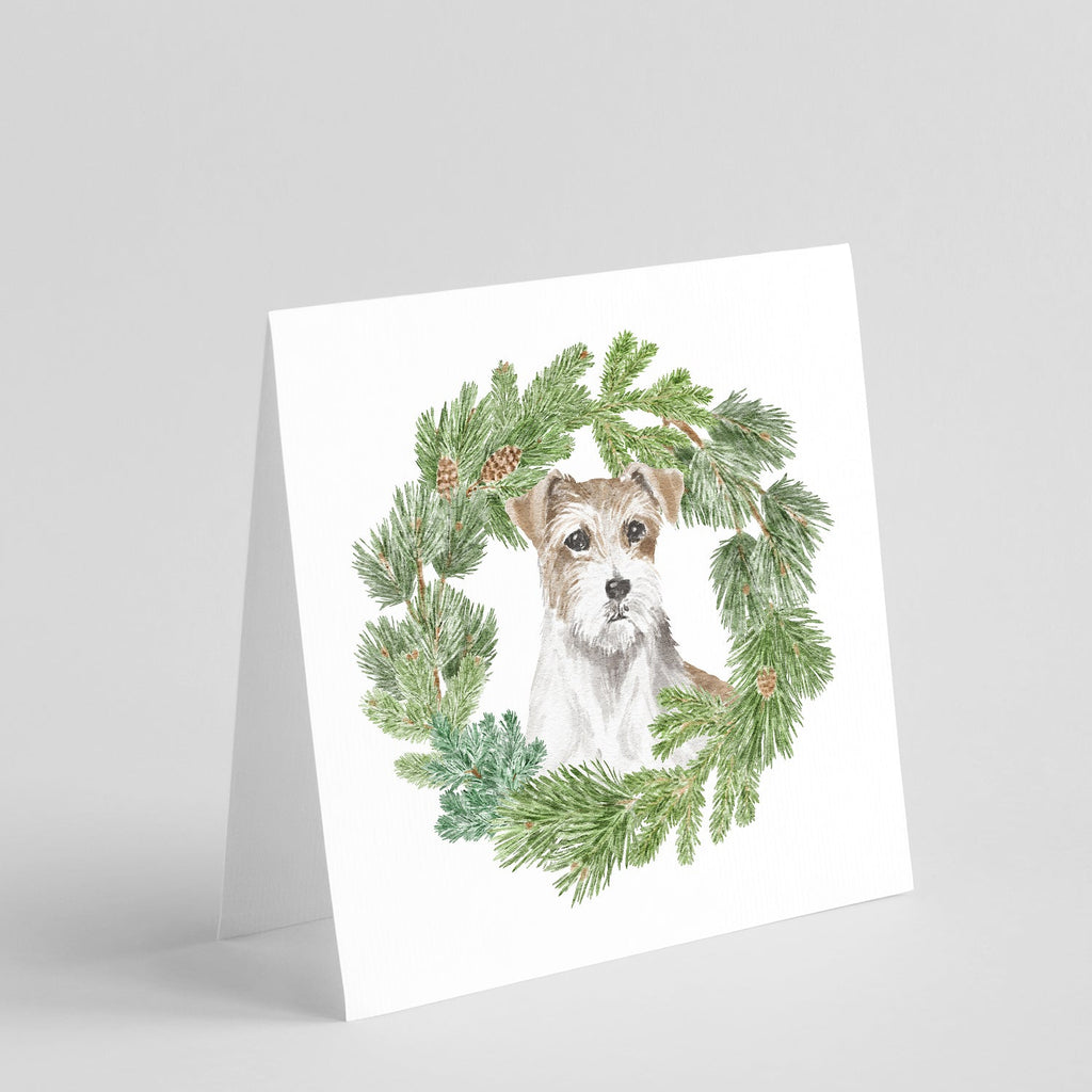 Jack Russell Terrier Chestnut and White Wirehaired Christmas Wreath Square Greeting Cards and Envelopes Pack of 8 Blank Cards with Envelopes Blank Thank You Note Greeting Cards Stationery
