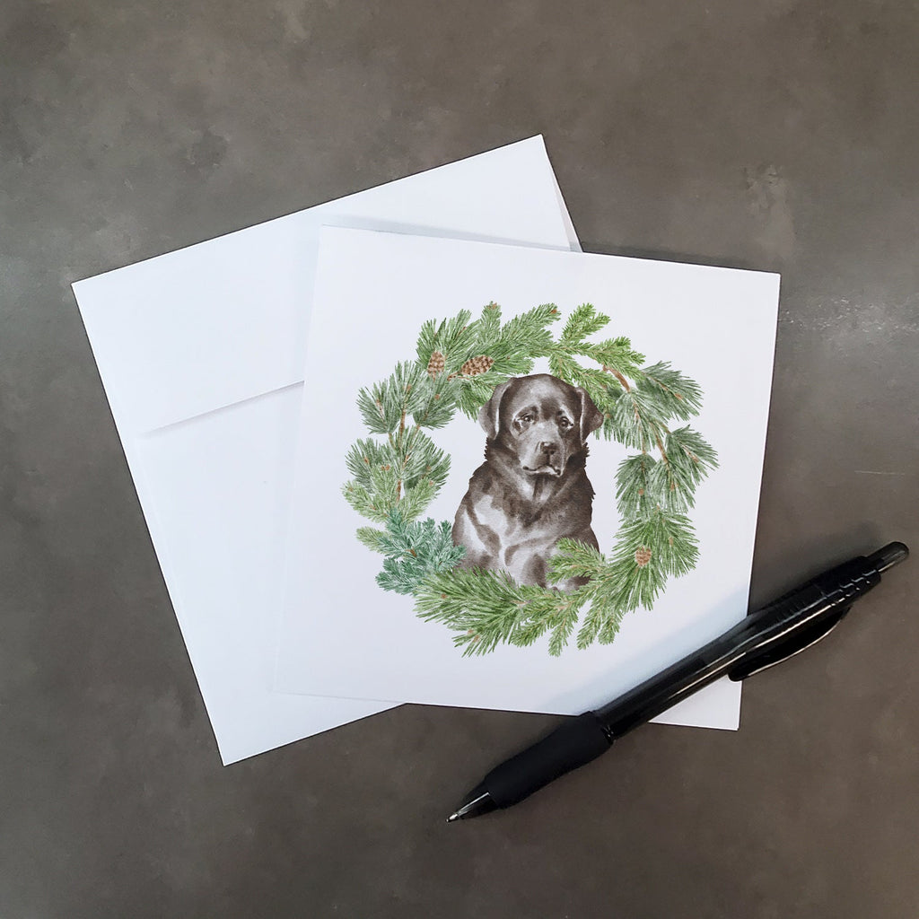 Labrador Retriever Black Christmas Wreath Square Greeting Cards and Envelopes Pack of 8 Blank Cards with Envelopes Blank Thank You Note Greeting Cards Stationery