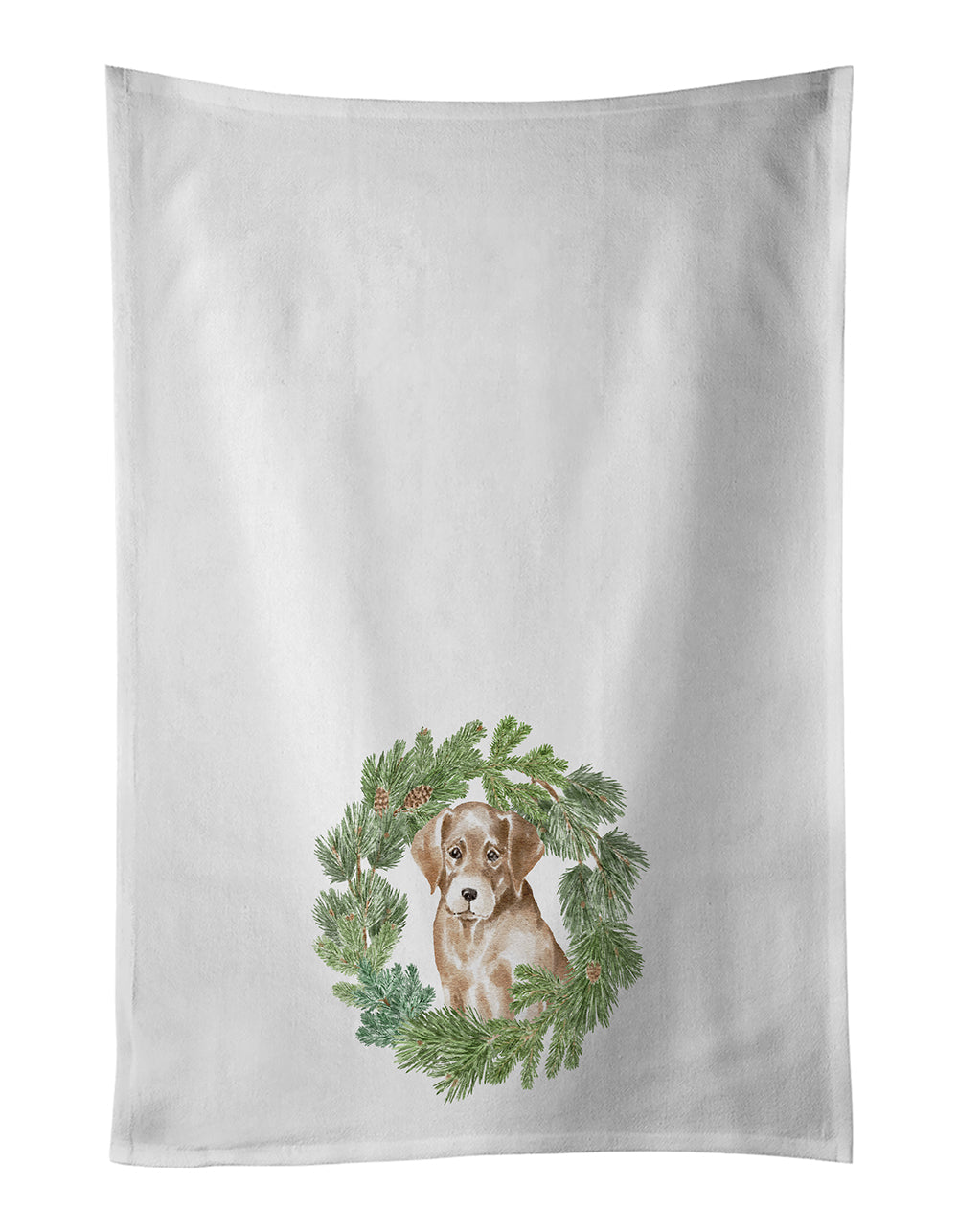Labrador Retriever Puppy Yellow  Christmas Wreath Kitchen Towel Set of 2 White Dish Towels Decorative Bathroom Hand towel for Hand, Face, Hair, Yoga, Tea, Dishcloth, 19 X 28", White