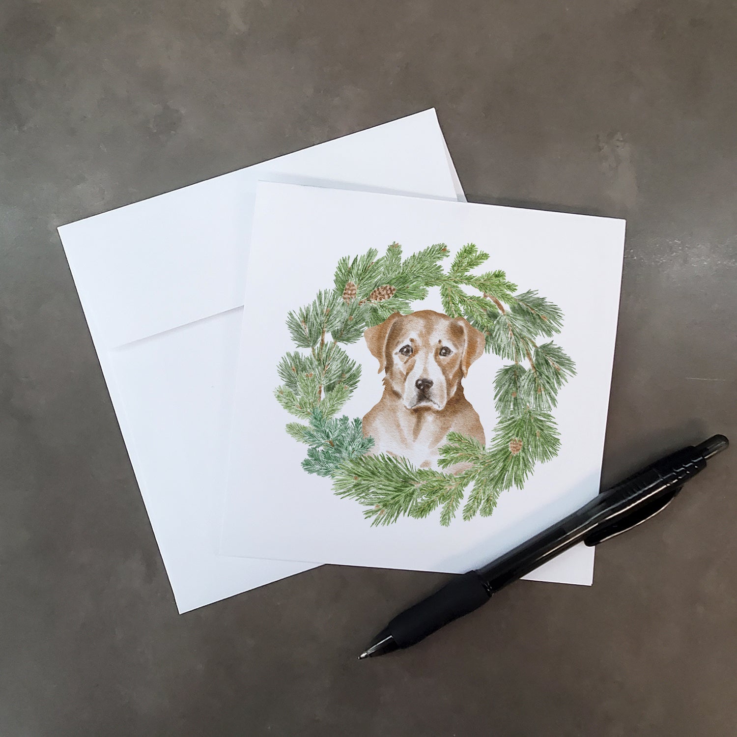 Labrador Retriever Yellow Christmas Wreath Square Greeting Cards and Envelopes Pack of 8 Blank Cards with Envelopes Blank Thank You Note Greeting Cards Stationery