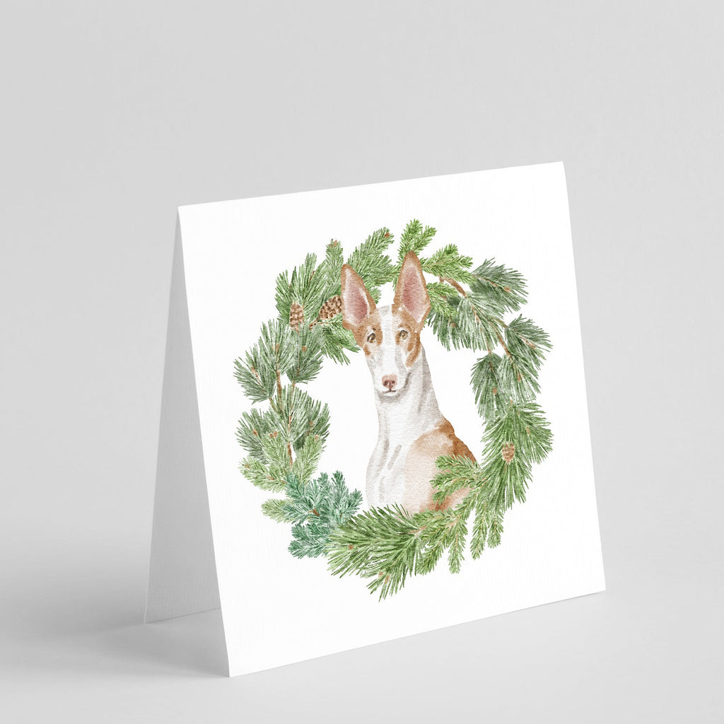 Ibizan Hound Sitting Proud Christmas Wreath Square Greeting Cards and Envelopes Pack of 8 Blank Cards with Envelopes Blank Thank You Note Greeting Cards Stationery