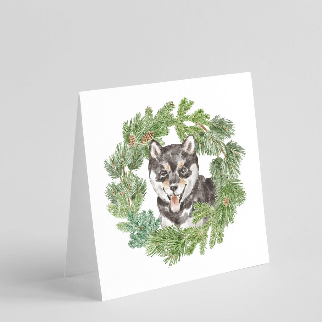 Shiba Inu Puppy Black Sesame Christmas Wreath Square Greeting Cards and Envelopes Pack of 8 Blank Cards with Envelopes Blank Thank You Note Greeting Cards Stationery
