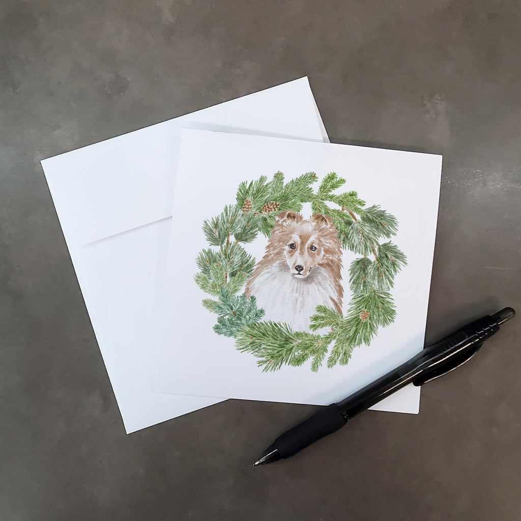 Sheltie/Shetland Sheepdog Adult Sable Christmas Wreath Square Greeting Cards and Envelopes Pack of 8 Blank Cards with Envelopes Blank Thank You Note Greeting Cards Stationery