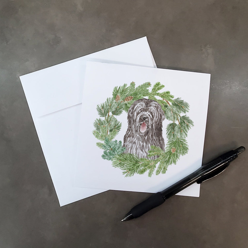 Briard Smiling Eyes Peeking Out Christmas Wreath Square Greeting Cards and Envelopes Pack of 8 Blank Cards with Envelopes Blank Thank You Note Greeting Cards Stationery