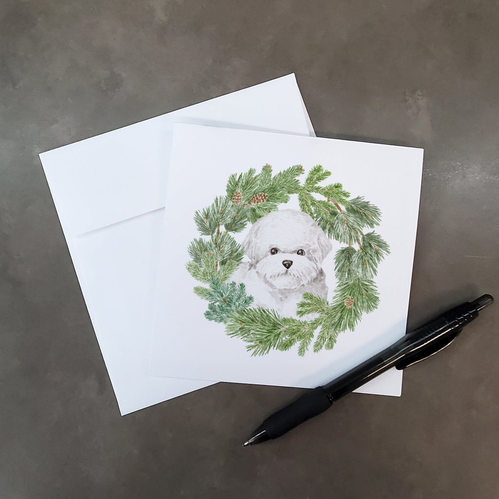 Bichon Frise Christmas Wreath Square Greeting Cards and Envelopes Pack of 8 Blank Cards with Envelopes Blank Thank You Note Greeting Cards Stationery