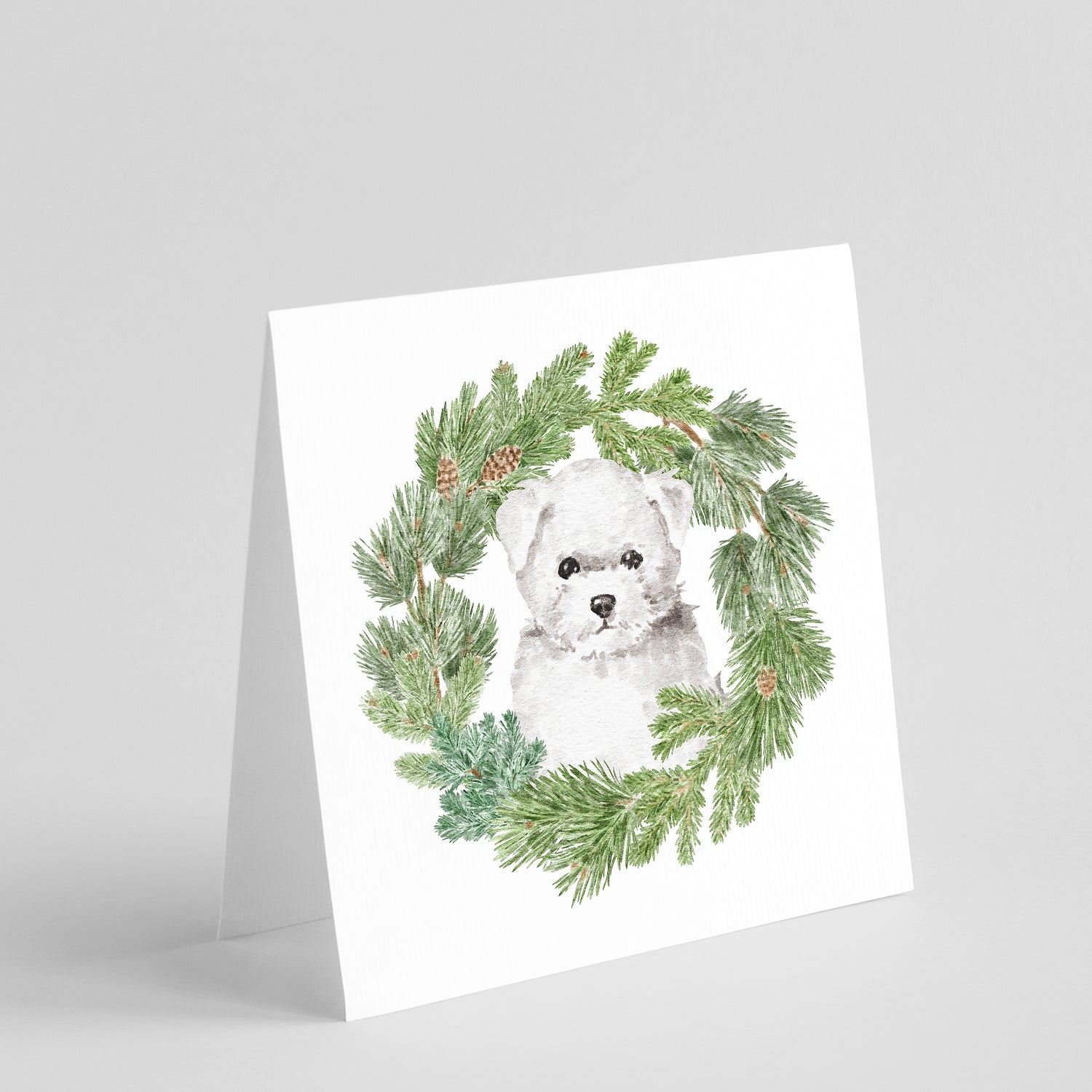 Bichon Frise Puppy Christmas Wreath Square Greeting Cards and Envelopes Pack of 8 Blank Cards with Envelopes Blank Thank You Note Greeting Cards Stationery