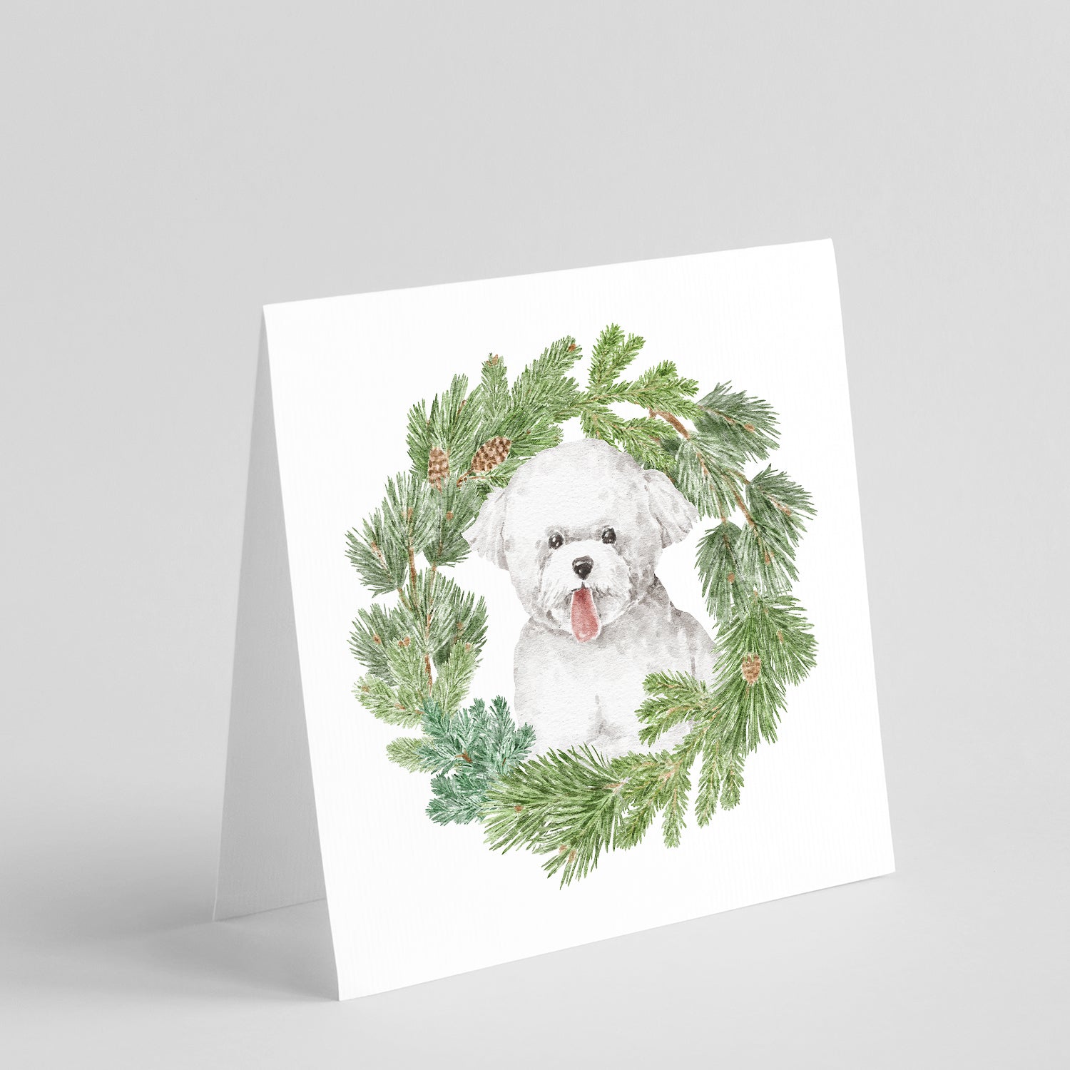 Bichon Frise Tongue Out Christmas Wreath Square Greeting Cards and Envelopes Pack of 8 Blank Cards with Envelopes Blank Thank You Note Greeting Cards Stationery