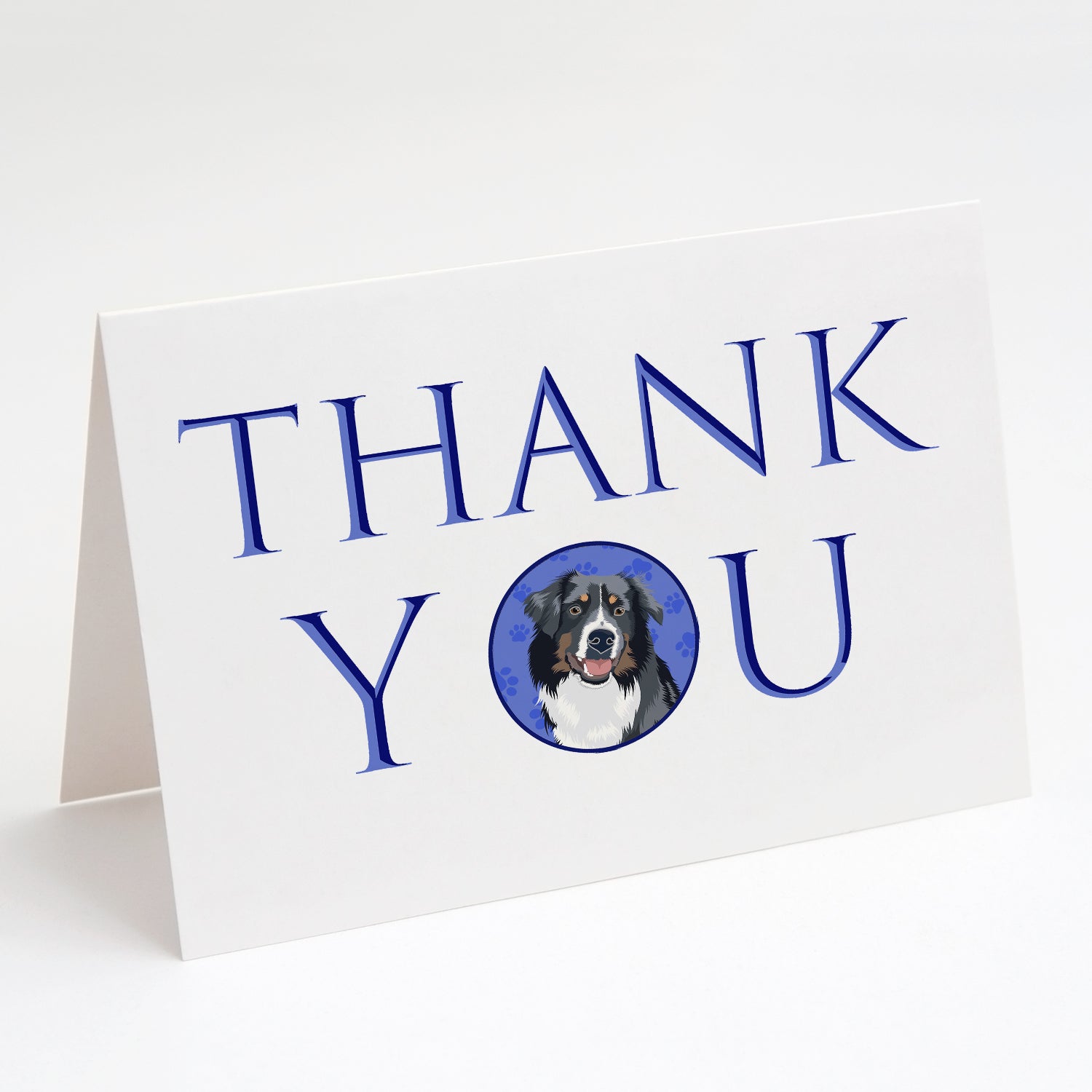 Australian Shepherd Black Tricolor #1  Thank You Greeting Cards Pack of 8 Blank Cards with Envelopes Whimsical A7 Size 5x7