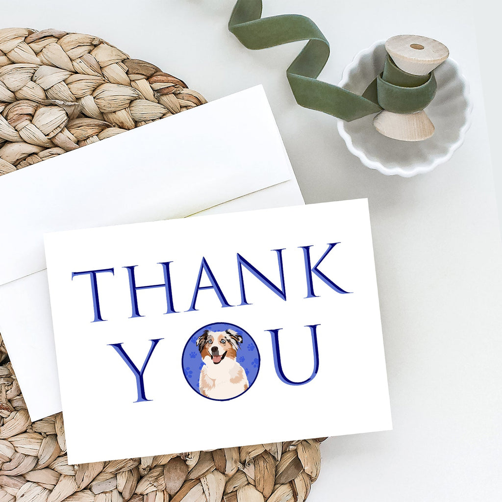 Australian Shepherd Red Merle Tricolor #2 Thank You Greeting Cards Pack of 8 Blank Cards with Envelopes Whimsical A7 Size 5x7