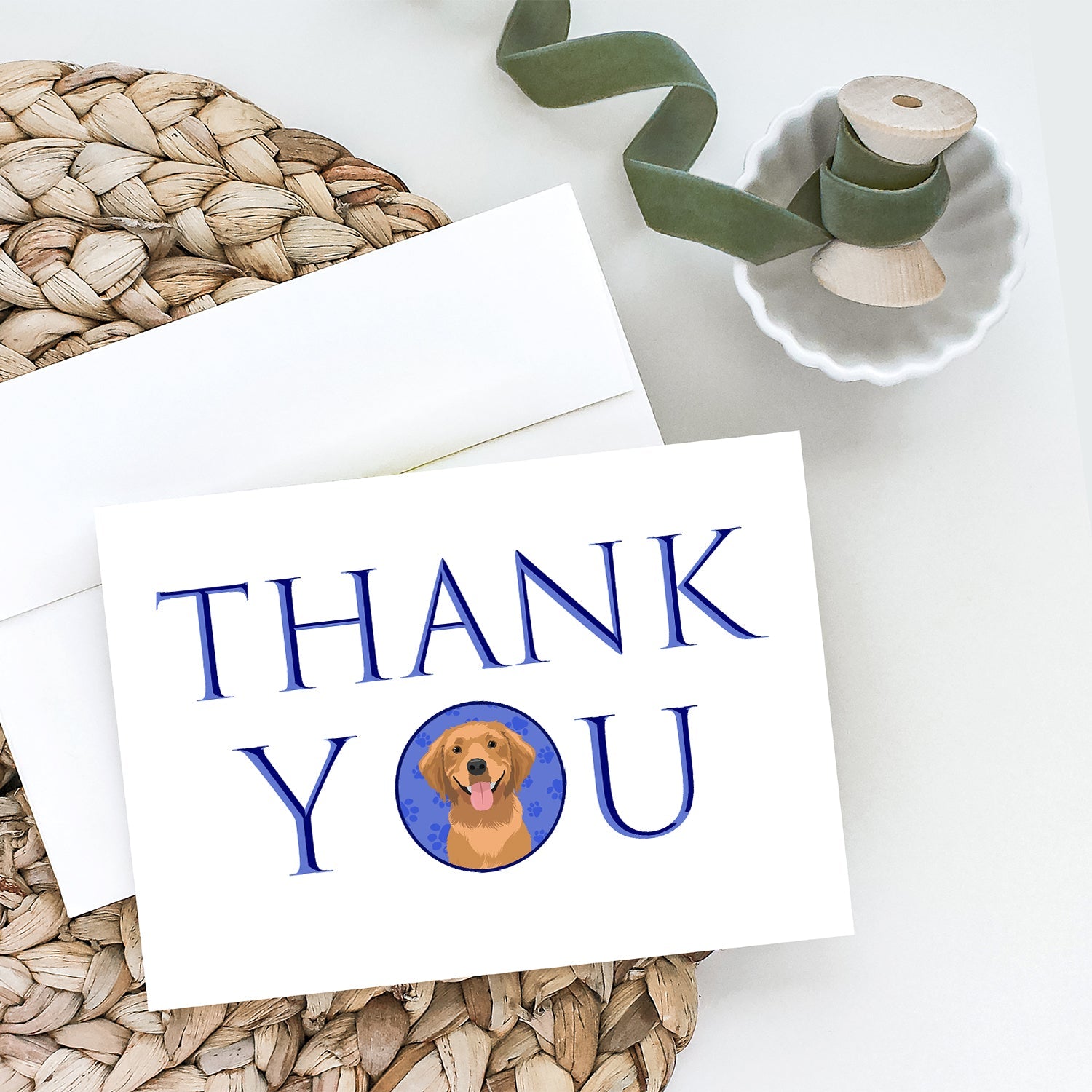 Golden Retriever Red #2 Thank You Greeting Cards Pack of 8 Blank Cards with Envelopes Whimsical A7 Size 5x7