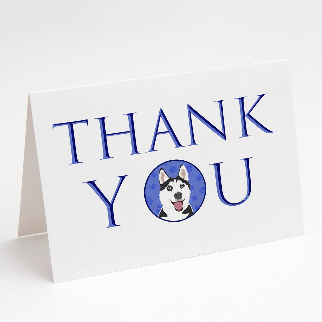 Siberian Husky Black and White #2 Thank You Greeting Cards Pack of 8 Blank Cards with Envelopes Whimsical A7 Size 5x7