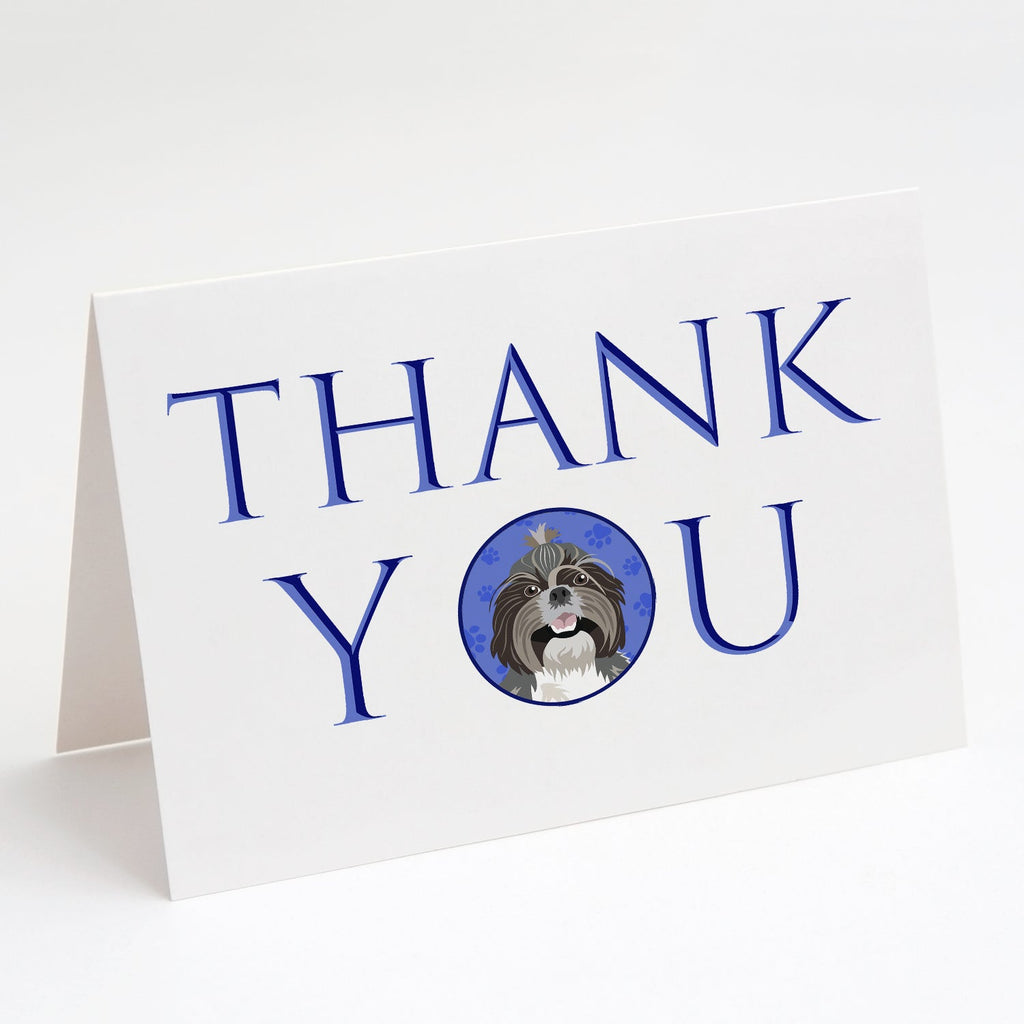 Shih-Tzu Silver and White Thank You Greeting Cards Pack of 8 Blank Cards with Envelopes Whimsical A7 Size 5x7