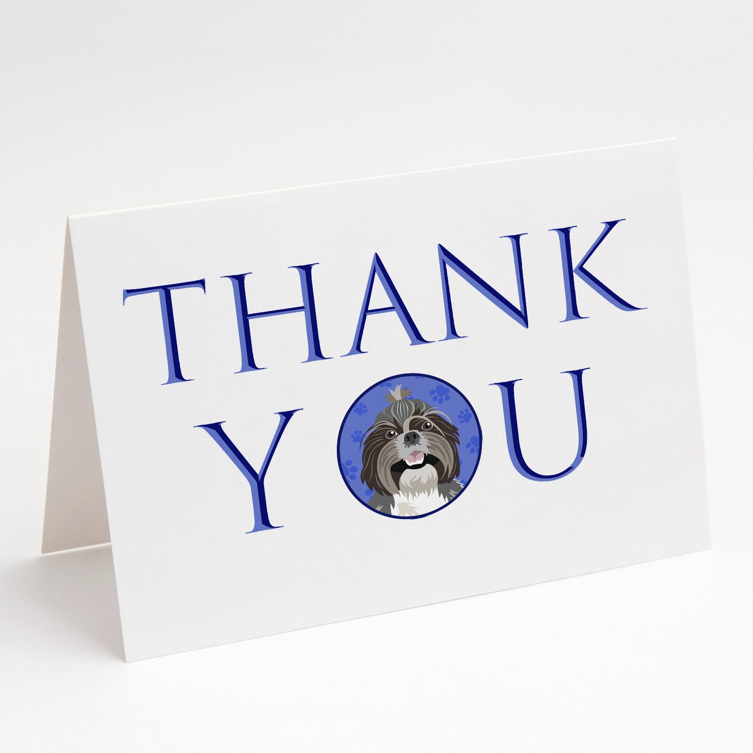 Shih-Tzu Silver and White Thank You Greeting Cards Pack of 8 Blank Cards with Envelopes Whimsical A7 Size 5x7