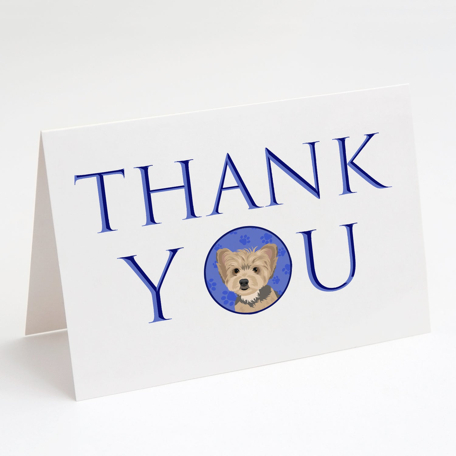 Yorkie Blue and Tan Puppy Thank You Greeting Cards Pack of 8 Blank Cards with Envelopes Whimsical A7 Size 5x7