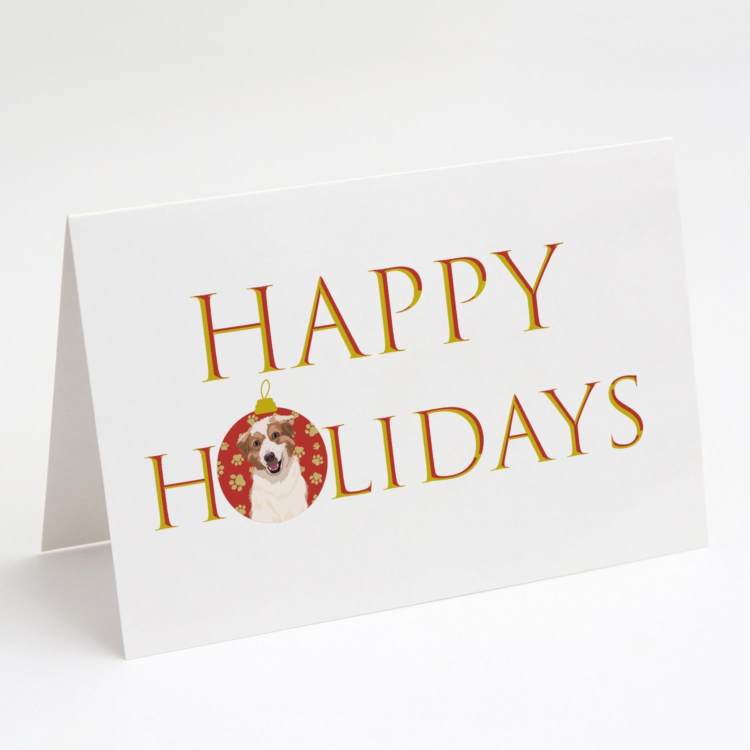 Australian Shepherd Red and White #1 Happy Holidays Greeting Cards Pack of 8 Blank Cards with Envelopes Whimsical A7 Size 5x7