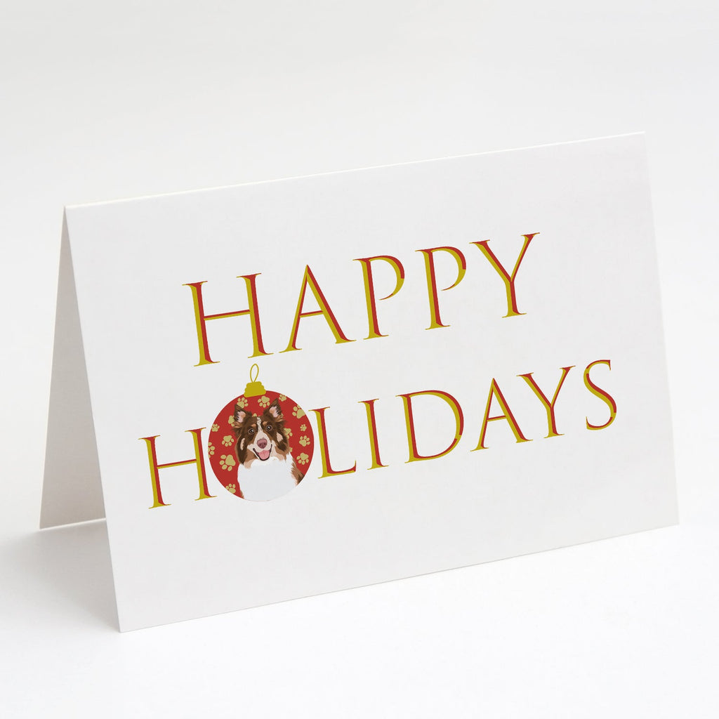 Australian Shepherd Red Tricolor #2 Happy Holidays Greeting Cards Pack of 8 Blank Cards with Envelopes Whimsical A7 Size 5x7