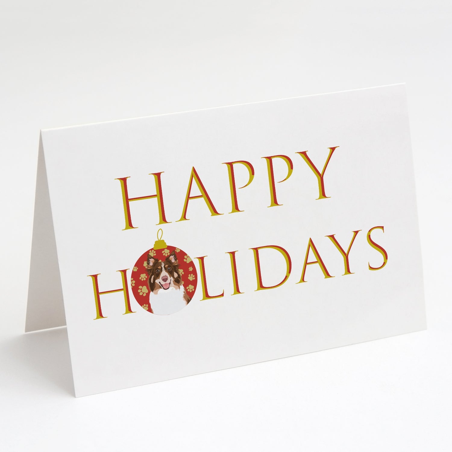 Australian Shepherd Red Tricolor #2 Happy Holidays Greeting Cards Pack of 8 Blank Cards with Envelopes Whimsical A7 Size 5x7