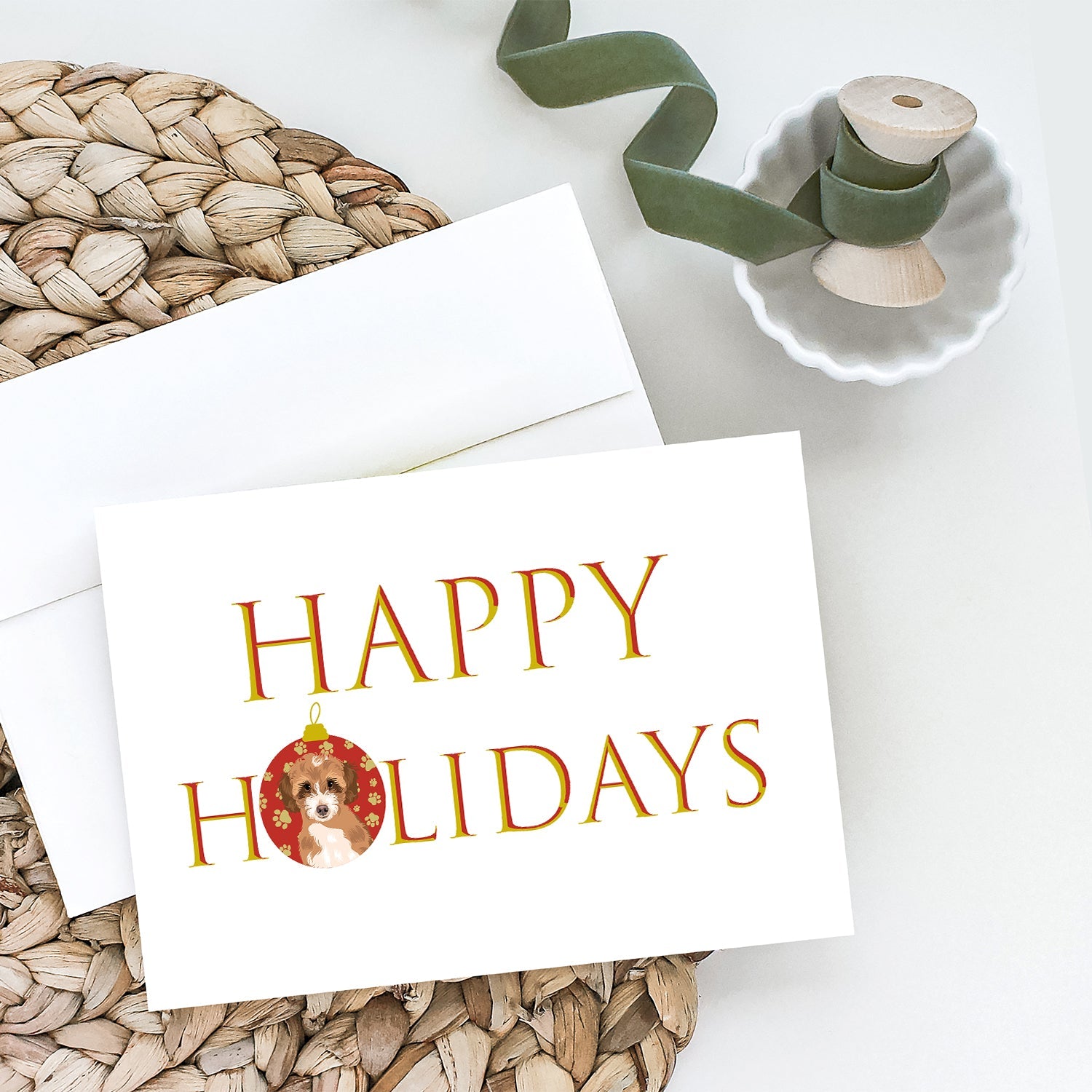 Doodle Tricolor #2 Happy Holidays Greeting Cards Pack of 8 Blank Cards with Envelopes Whimsical A7 Size 5x7