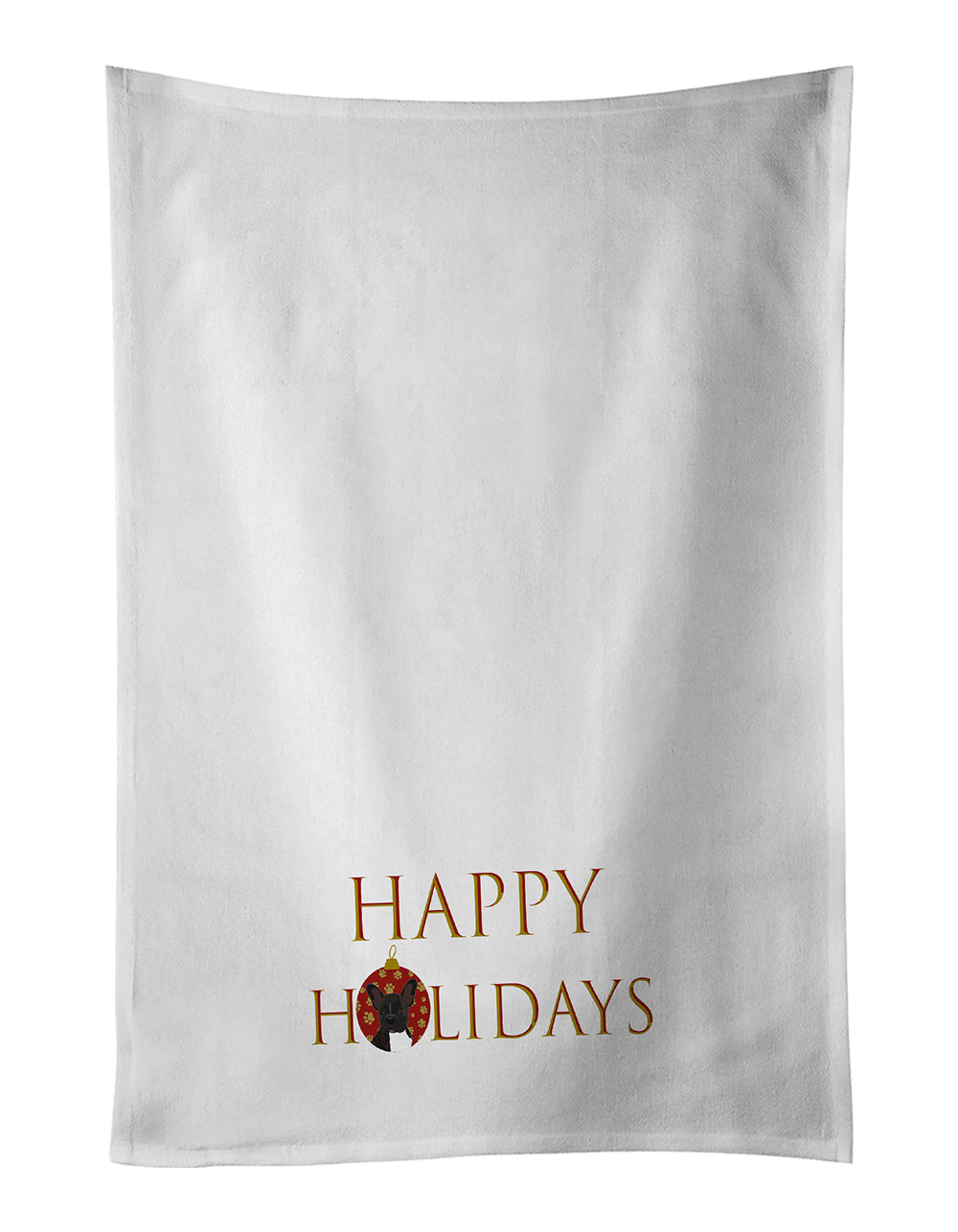 French Bulldog Brindle #2 Happy Holidays Kitchen Towel Set of 2 White Dish Towels Decorative Bathroom Hand towel for Hand, Face, Hair, Yoga, Tea, Dishcloth, 19 X 28", White
