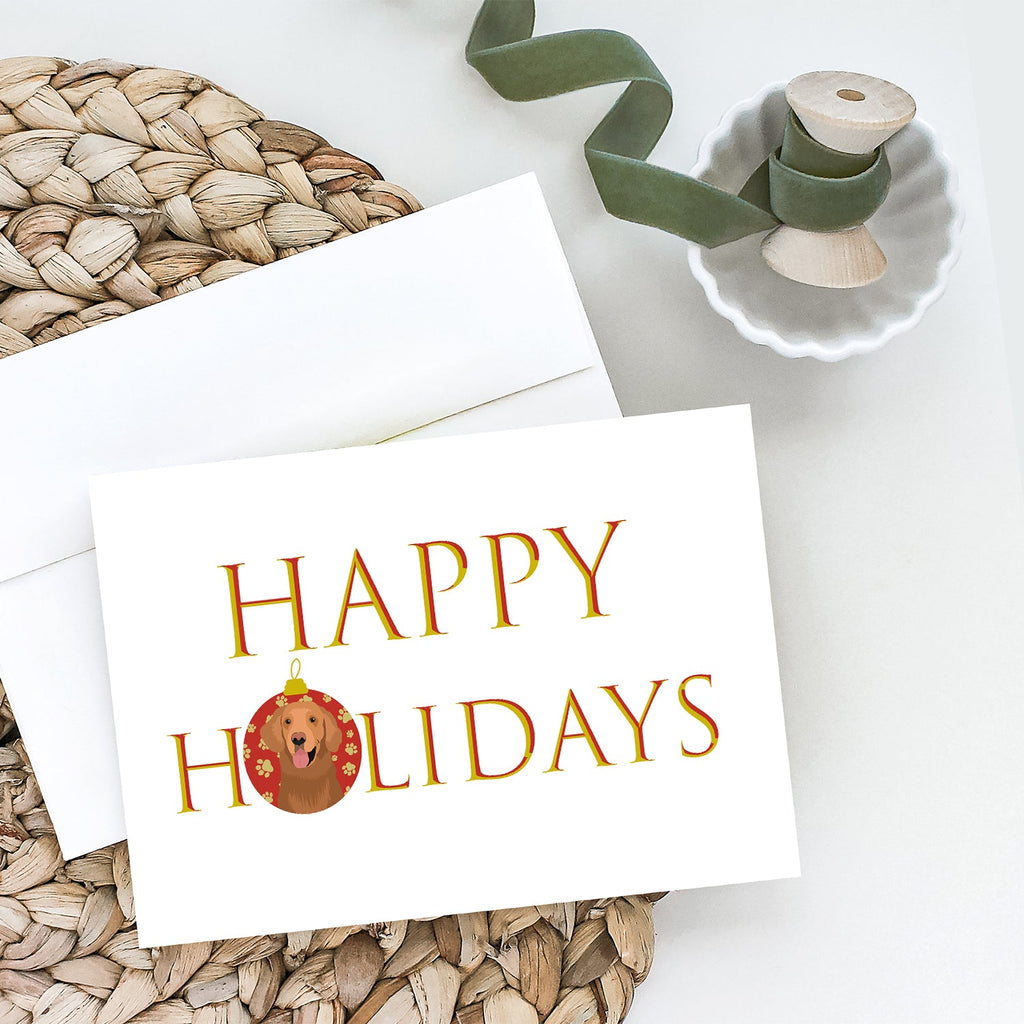 Golden Retriever Red #1 Happy Holidays Greeting Cards Pack of 8 Blank Cards with Envelopes Whimsical A7 Size 5x7