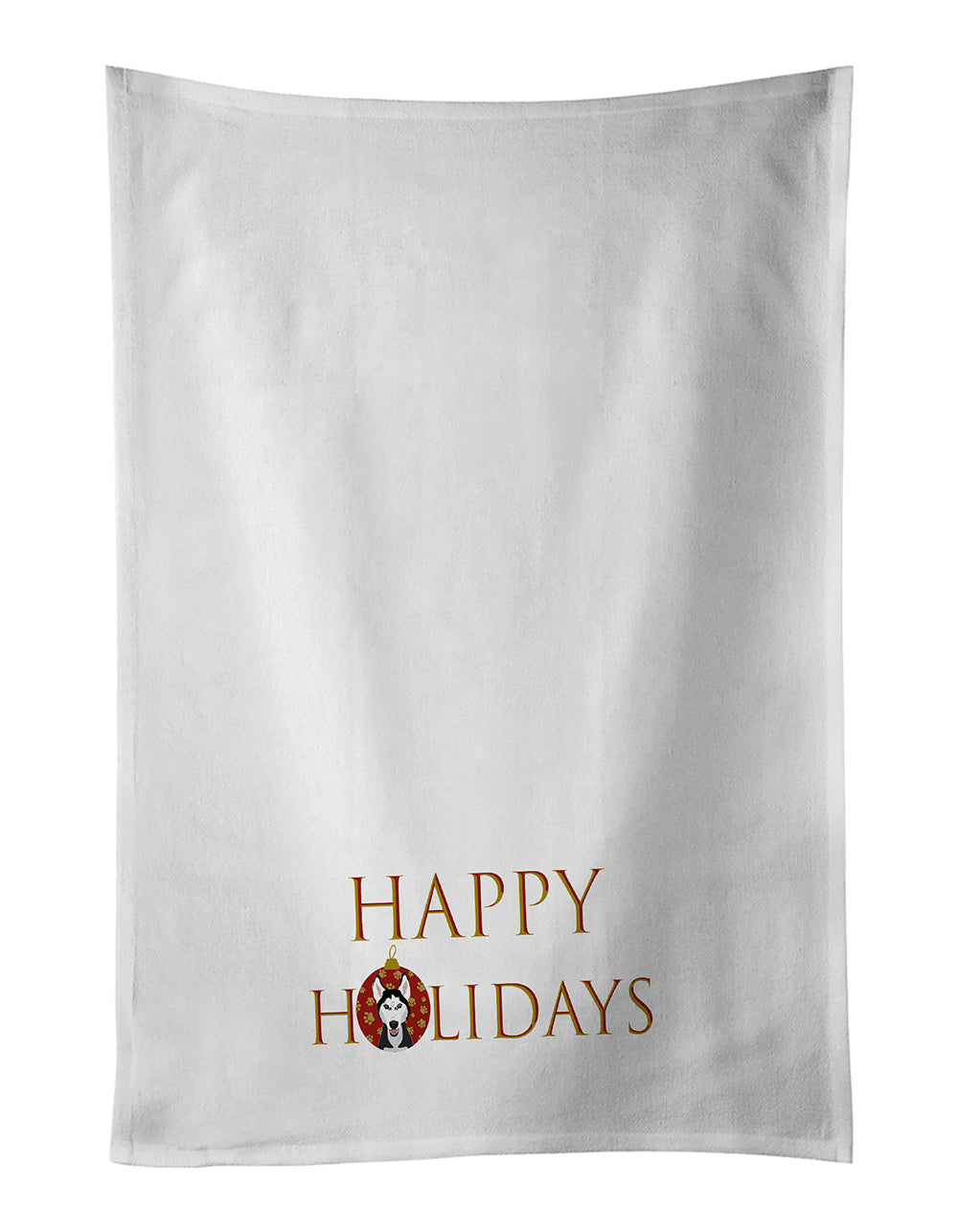 Siberian Husky Black and White #3 Happy Holidays Kitchen Towel Set of 2 White Dish Towels Decorative Bathroom Hand towel for Hand, Face, Hair, Yoga, Tea, Dishcloth, 19 X 28", White