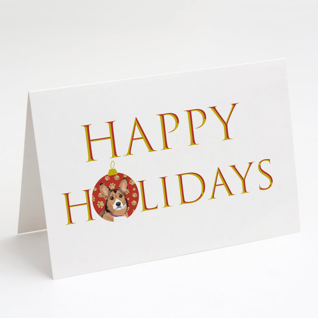 Pembroke Welsh Corgi Sable and White Happy Holidays Greeting Cards Pack of 8 Blank Cards with Envelopes Whimsical A7 Size 5x7