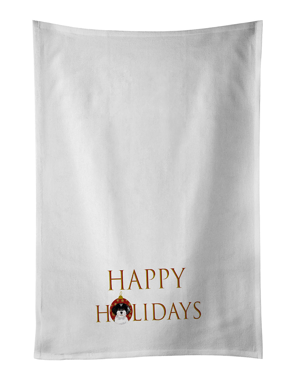 Shih-Tzu Black and White #4 Happy Holidays Kitchen Towel Set of 2 White Dish Towels Decorative Bathroom Hand towel for Hand, Face, Hair, Yoga, Tea, Dishcloth, 19 X 28", White