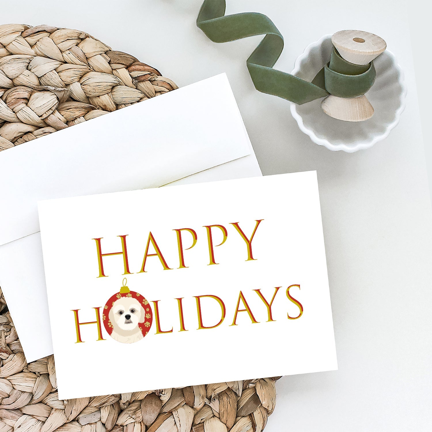 Shih-Tzu Gold #3 Happy Holidays Greeting Cards Pack of 8 Blank Cards with Envelopes Whimsical A7 Size 5x7