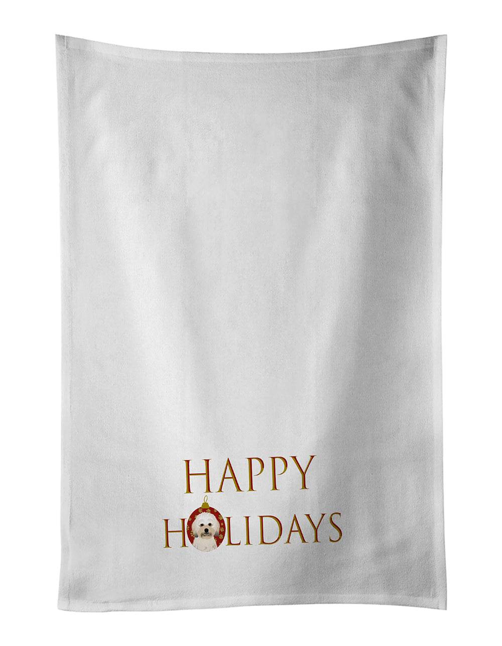 Shih-Tzu Gold #5 Happy Holidays Kitchen Towel Set of 2 White Dish Towels Decorative Bathroom Hand towel for Hand, Face, Hair, Yoga, Tea, Dishcloth, 19 X 28", White
