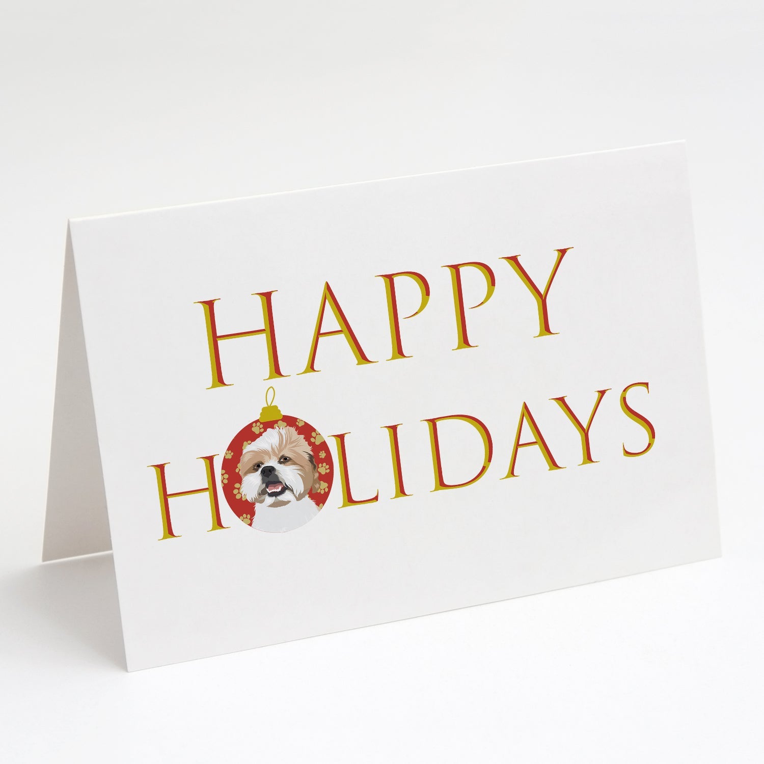 Shih-Tzu Silver Gold and White Happy Holidays Greeting Cards Pack of 8 Blank Cards with Envelopes Whimsical A7 Size 5x7