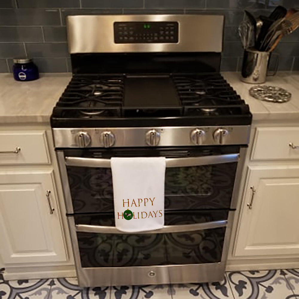 Donkeys & Mules - American Spotted Donkey Happy Holidays Kitchen Towel Set of 2 White Dish Towels Decorative Bathroom Hand towel for Hand, Face, Hair, Yoga, Tea, Dishcloth, 19 X 28", White