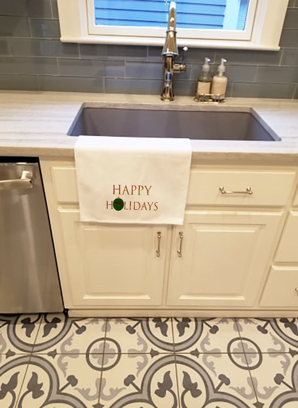 Donkeys & Mules - Zamorano-Leones Donkey Happy Holidays Kitchen Towel Set of 2 White Dish Towels Decorative Bathroom Hand towel for Hand, Face, Hair, Yoga, Tea, Dishcloth, 19 X 28", White