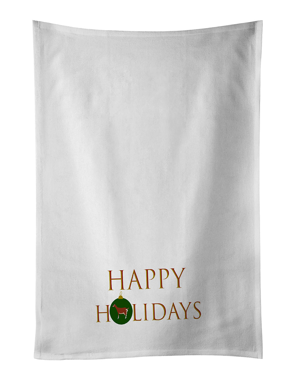 Goats - Toggenburger Goat Happy Holidays Kitchen Towel Set of 2 White Dish Towels Decorative Bathroom Hand towel for Hand, Face, Hair, Yoga, Tea, Dishcloth, 19 X 28", White