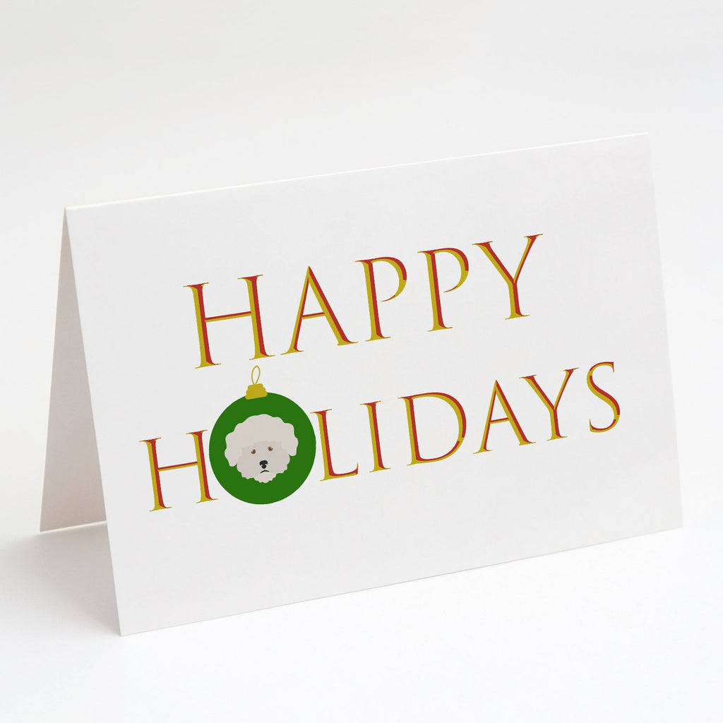 Bichon Frise - Dog Face Happy Holidays Christmas Greeting Cards Pack of 8 Blank Cards with Envelopes Whimsical A7 Size 5x7