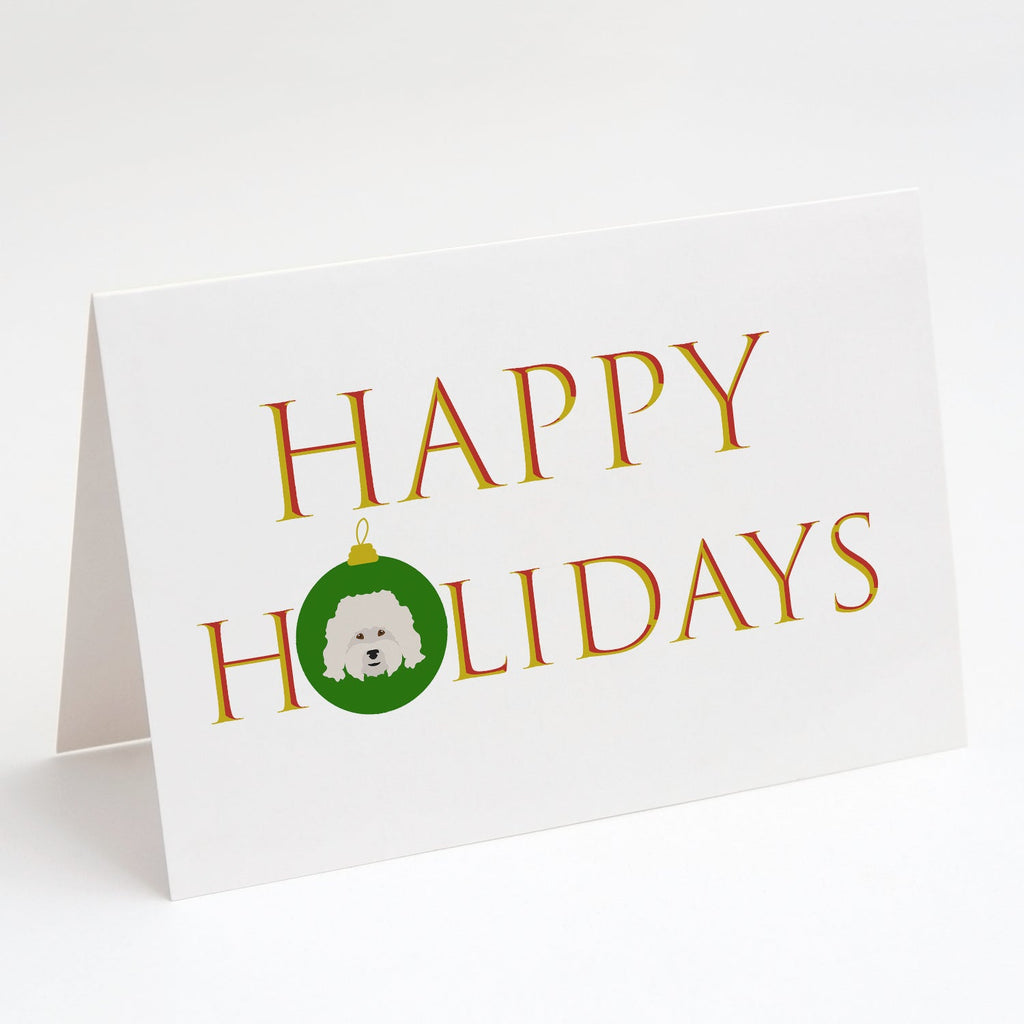 Bolognese - Dog Face Happy Holidays Christmas Greeting Cards Pack of 8 Blank Cards with Envelopes Whimsical A7 Size 5x7