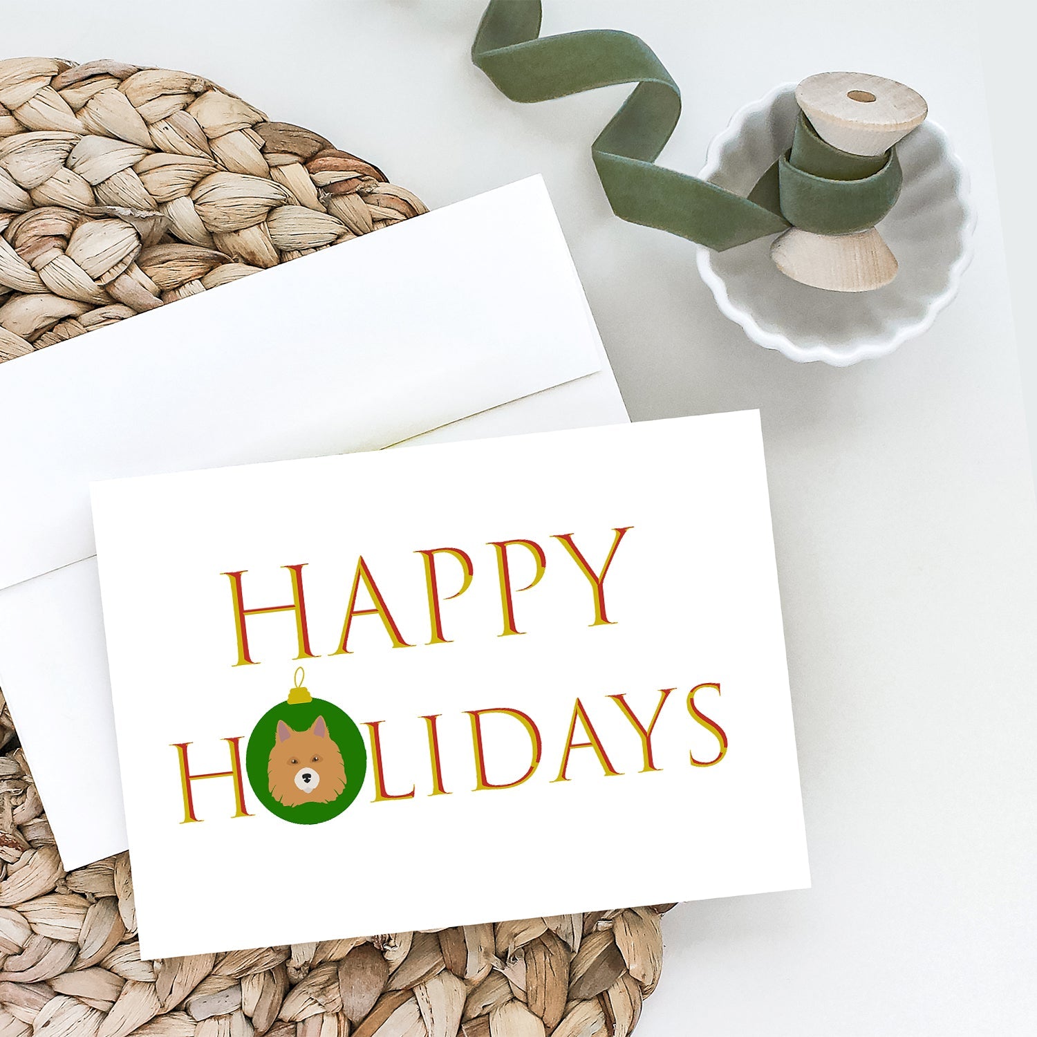 Elo Dog - Dog Face Happy Holidays Christmas Greeting Cards Pack of 8 Blank Cards with Envelopes Whimsical A7 Size 5x7