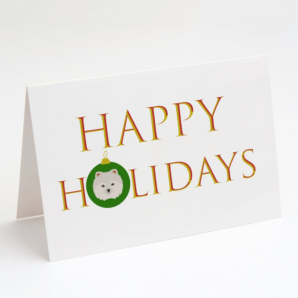 Japanese Spitz - Dog Face Happy Holidays Christmas Greeting Cards Pack of 8 Blank Cards with Envelopes Whimsical A7 Size 5x7
