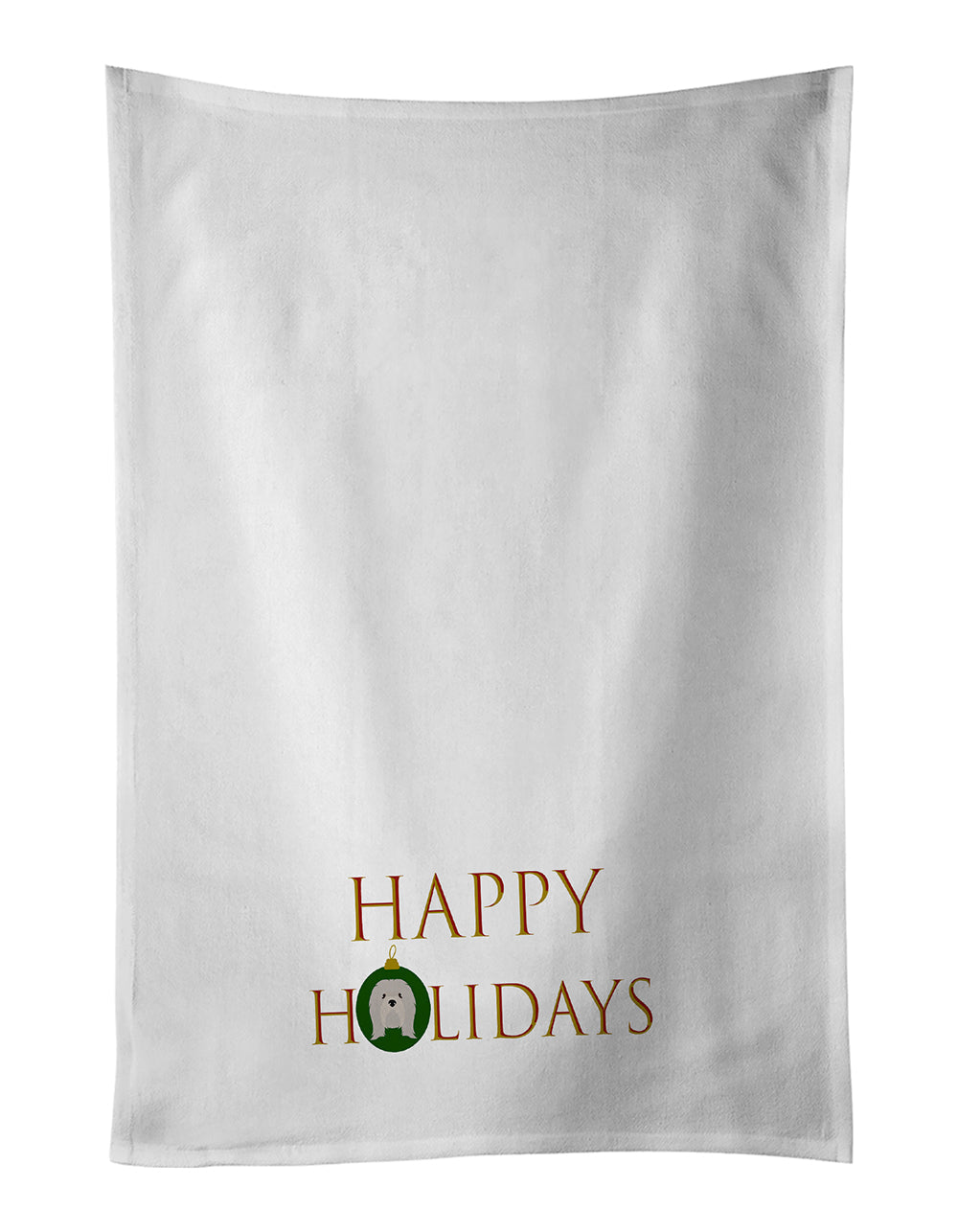Lhasa Apso - Dog Face Happy Holidays Christmas Kitchen Towel Set of 2 White Dish Towels Decorative Bathroom Hand towel for Hand, Face, Hair, Yoga, Tea, Dishcloth, 19 X 28", White
