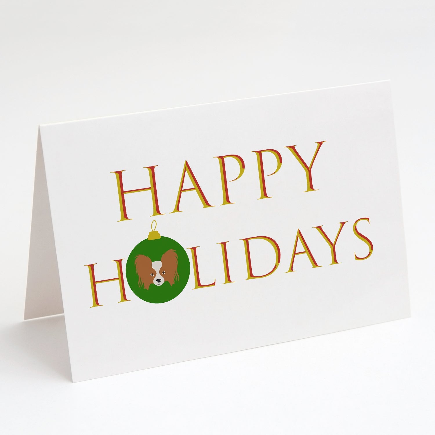 Papillon - Dog Face Happy Holidays Christmas Greeting Cards Pack of 8 Blank Cards with Envelopes Whimsical A7 Size 5x7