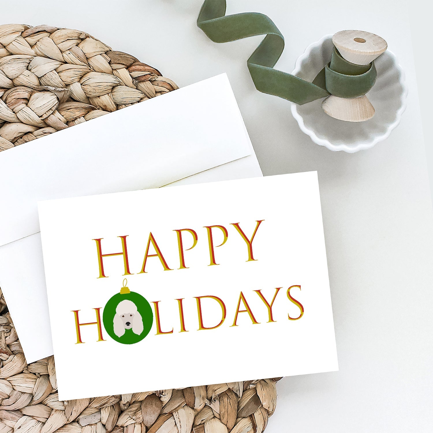 Poodle - Dog Face Happy Holidays Christmas Greeting Cards Pack of 8 Blank Cards with Envelopes Whimsical A7 Size 5x7