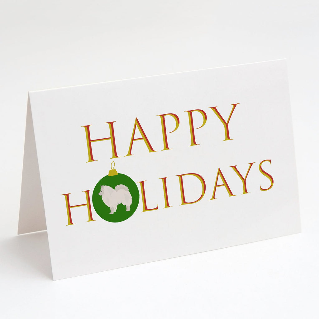 German Spitz #1 Happy Holidays Greeting Cards Pack of 8 Blank Cards with Envelopes Whimsical A7 Size 5x7