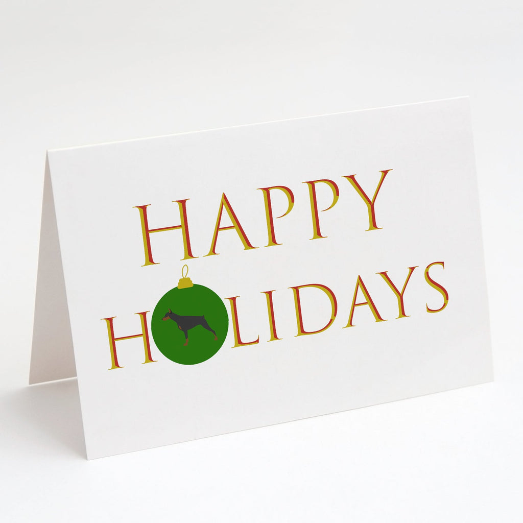 Doberman Pinscher Happy Holidays Greeting Cards Pack of 8 Blank Cards with Envelopes Whimsical A7 Size 5x7