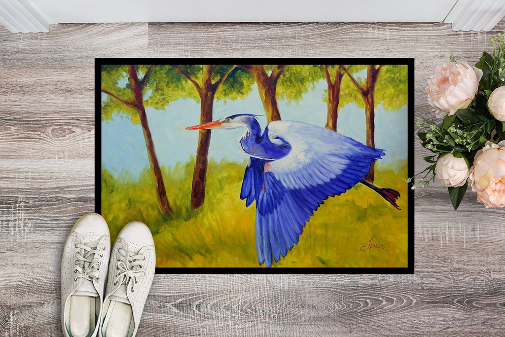 Flying Blue Heron by Ferris Hotard Doormat Indoor Outdoor 24H X 36W Front Door Mat Rugs for Entryway, Non Slip Washable Low Pile,
