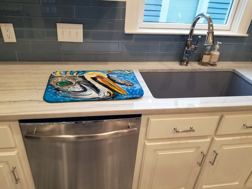 Pelican Dressed as a Reindeer Dish Drying Mat Absorbent Dish Drying Mat Pad for Kitchen Counter Dish Drainer Mat for Countertop, 14 x 21", Multicolor