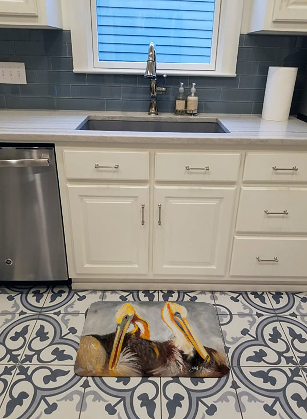 Pelicans Preening Memory Foam Kitchen Mat Machine Washable Anti-Fatigue Cushion Comfort Bath or Kitchen Rug