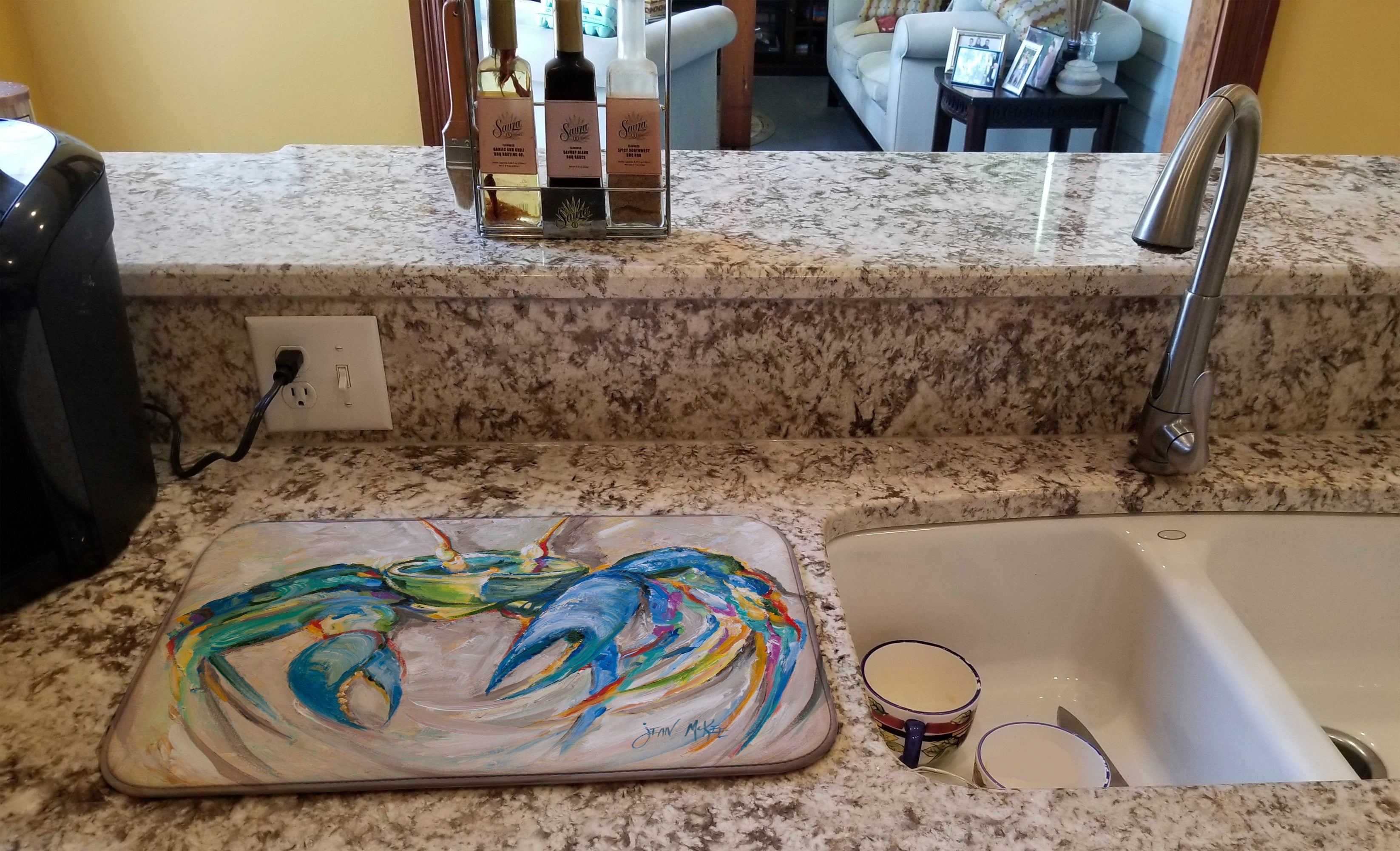 Blue Crab Dish Drying Mat Absorbent Dish Drying Mat Pad for Kitchen Counter Dish Drainer Mat for Countertop, 14 x 21", Multicolor