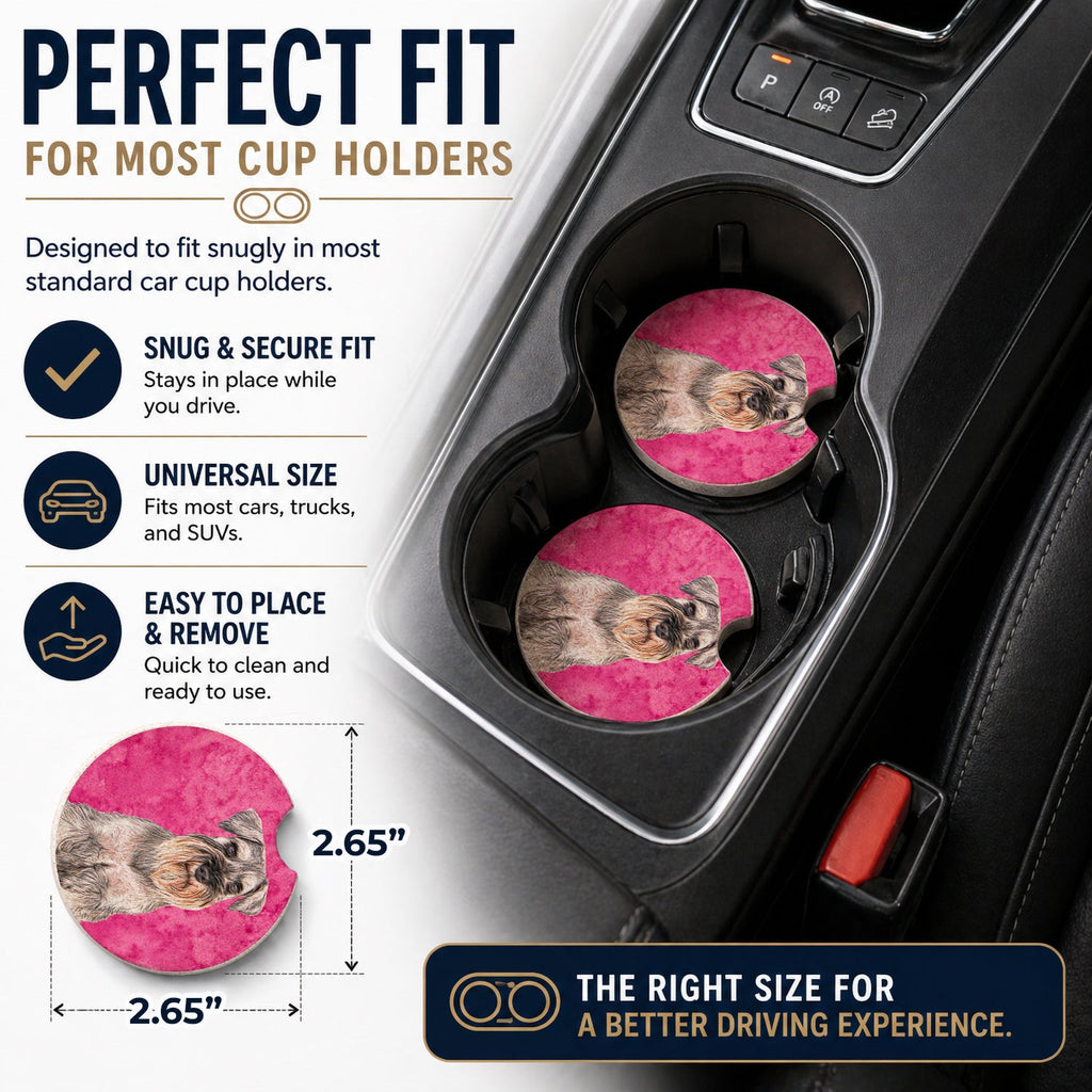 Pink Schnauzer Set of 2 Cup Holder Car Coasters Absorbent Round Sandstone Coasters Gifts for Men or Women, 2.5, Multicolor