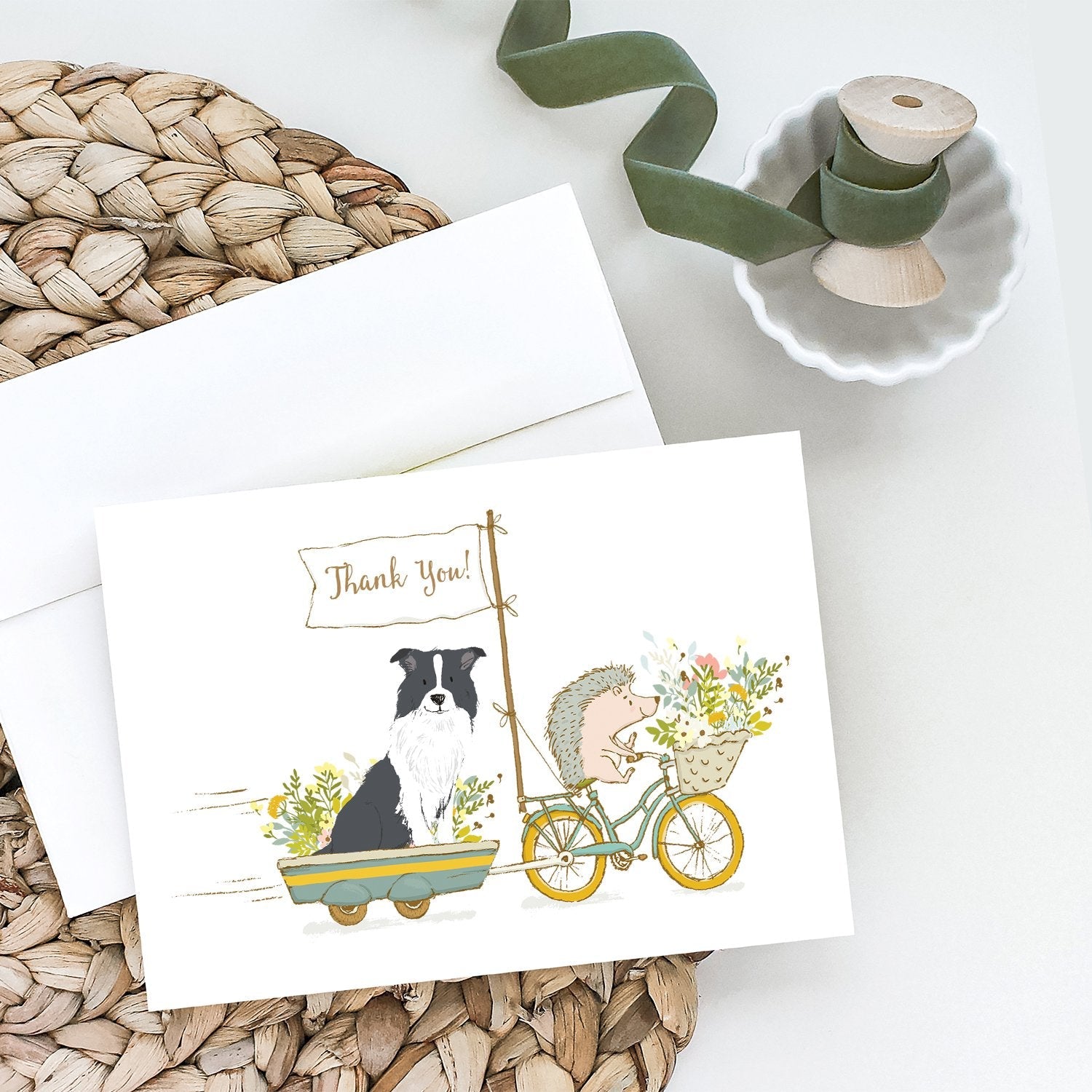 Border Collie Black and White Greeting Cards Pack of 8 Blank Cards with Envelopes Whimsical A7 Size 5x7
